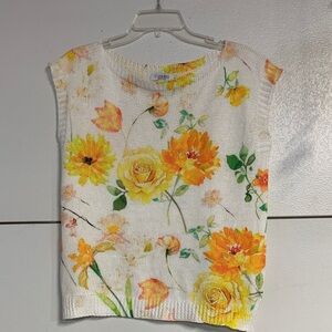LUISA RICCI FLORAL YELLOW KNIT SWEATER WOMENS SMALL